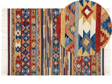 Kelim Teppich Wolle mehrfarbig 160 x 230 cm geometrisches Muster Kurzflor NORAKERT