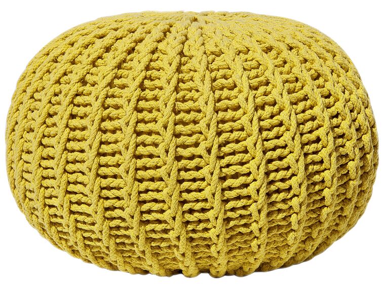 Cotton Knitted Pouffe 50 x 35 cm Yellow CONRAD II_700208