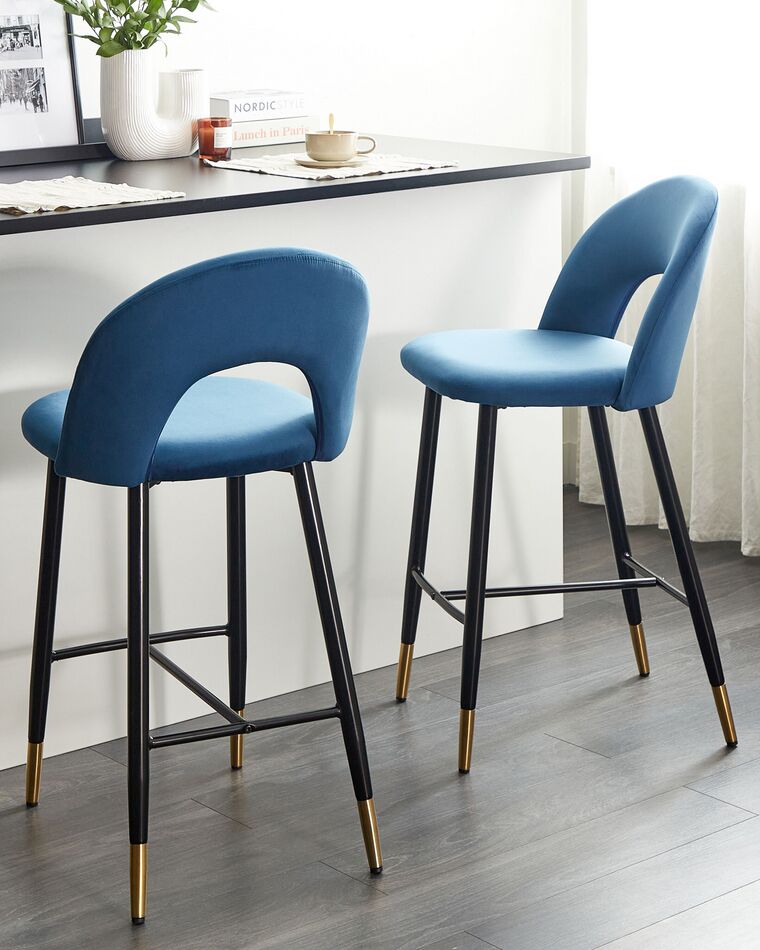 Set of 2 Velvet Bar Chairs Blue FALTON Beliani.co.uk