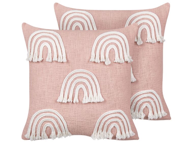 Conjunto de 2 cojines de algodón rosa con bordado de arco iris 45 x 45 cm LEEA_893305