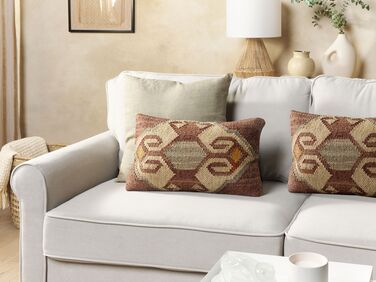 Set of 2 Jute Cushions Geometric Pattern 30 x 50 cm Multicolour URPAD