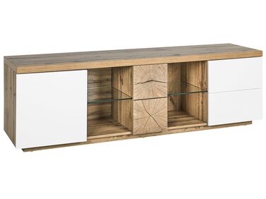 TV-Möbel heller Holzfarbton / weiss 160 x 40 x 52 cm FARADA