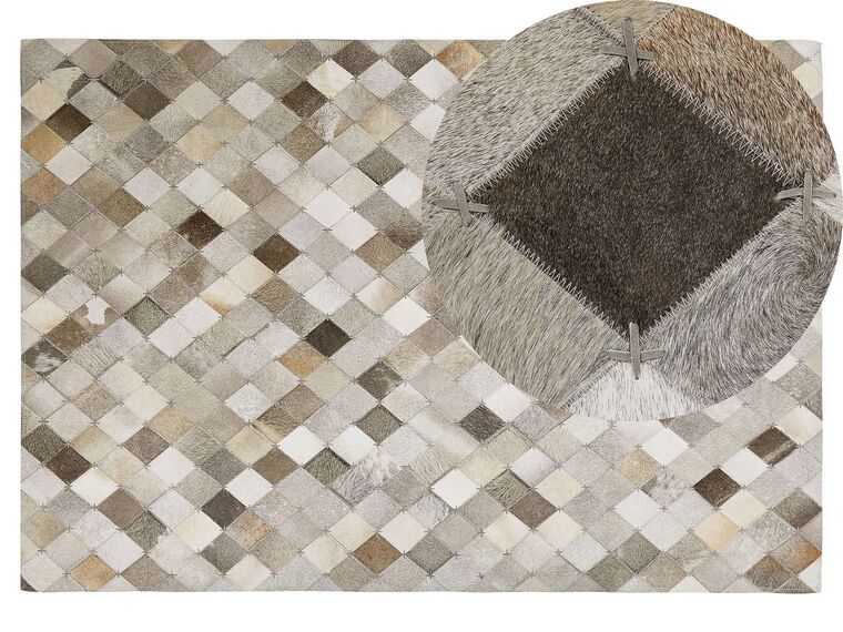 Patchworkový koberec, kožený šedo-hnědý 140 x 200 cm BANAZ_764627