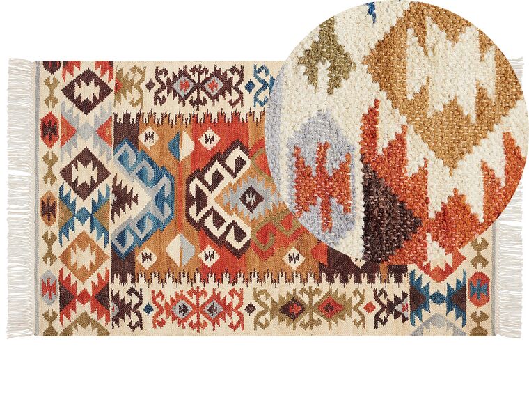 Kelim Teppich Wolle mehrfarbig 80 x 150 cm geometrisches Muster Kurzflor VOSKETAP_859352