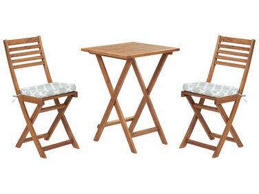 Table et 2 chaises de jardin en bois avec coussins vert menthe FIJI