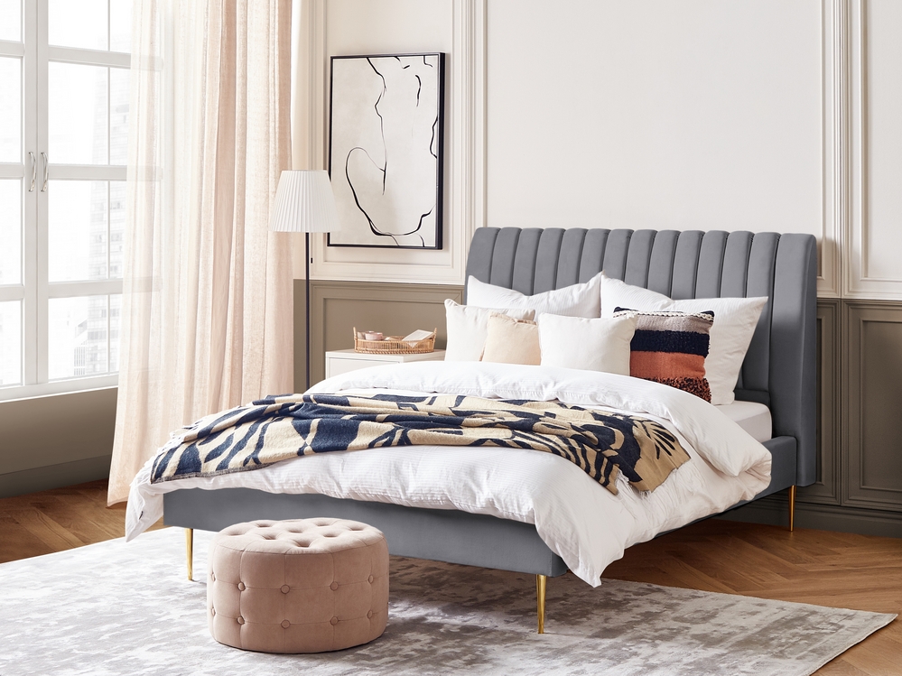 Velvet EU Double Size Bed Grey MARVILLE Beliani