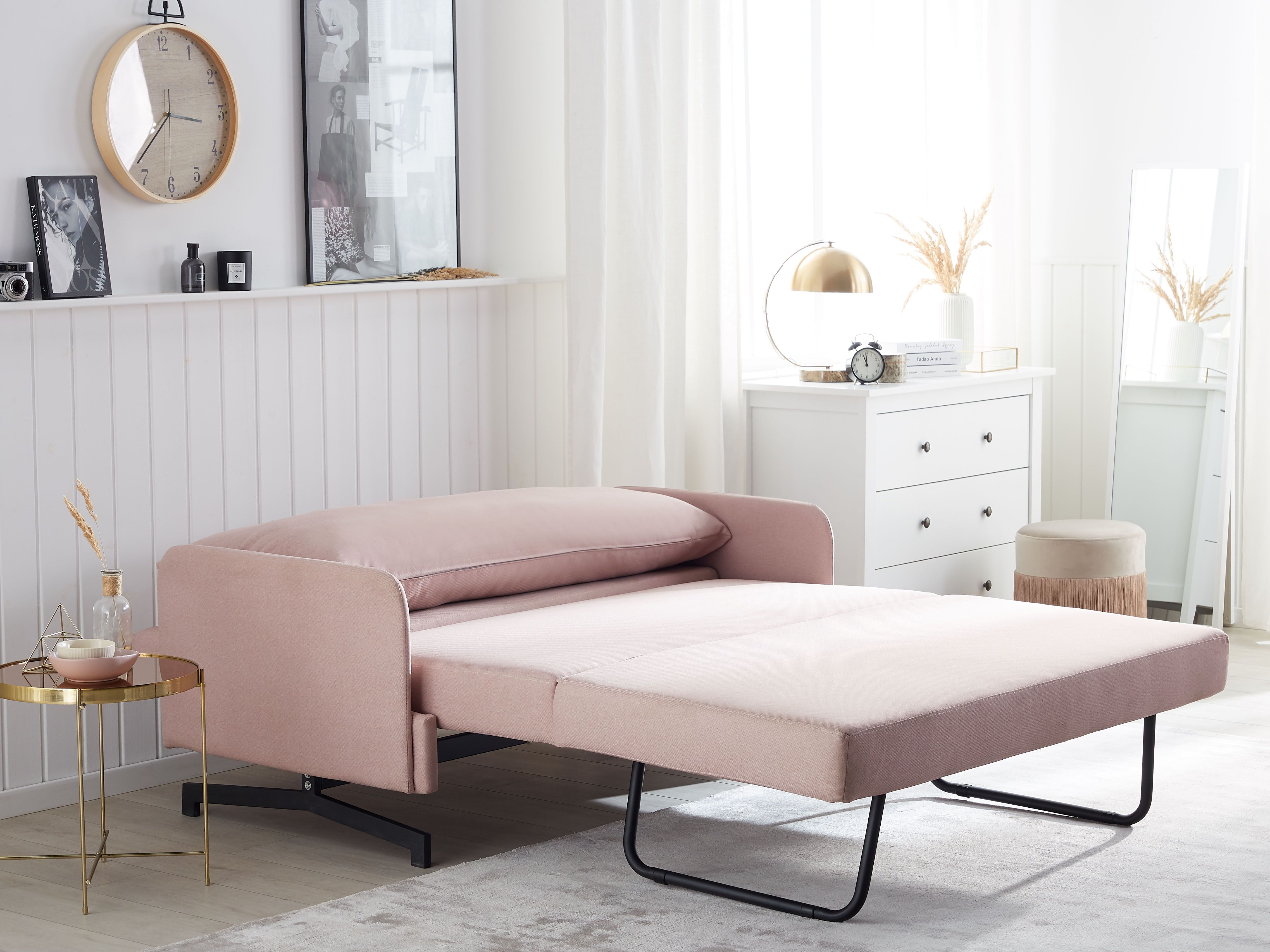 pink fabric sofa bed