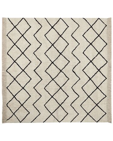 Teppich Baumwolle beige / schwarz 200 x 200 cm geometrisches Muster Kurzflor ELDES