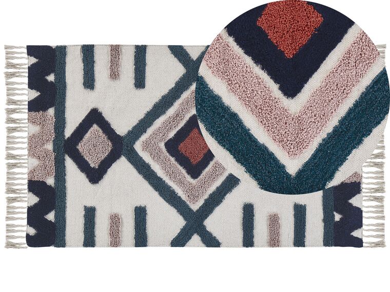 Teppich Baumwolle mehrfarbig 80 x 150 cm geometrisches Muster Fransen Kurzflor KOZLU_816974