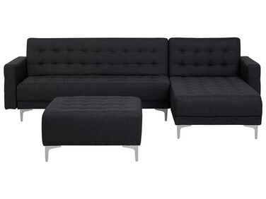Left Hand Fabric Corner Sofa with Ottoman Graphite Grey ABERDEEN