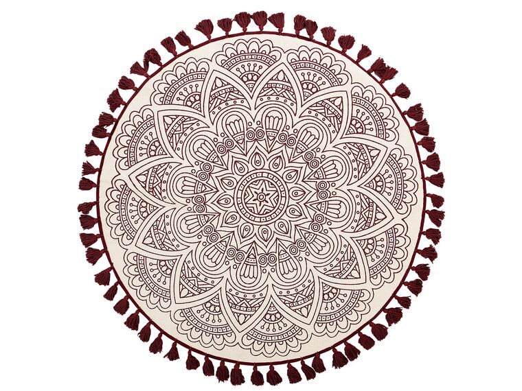 Round Cotton Area Rug Mandala Pattern ø 120 cm Cream and Red AYAKLI_756562