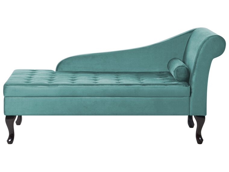 Chaise longue met opbergruimte fluweel groenblauw rechtszijdig PESSAC_882019