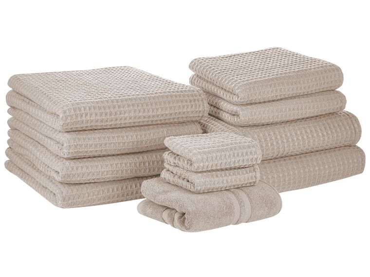 Lot de 11 serviettes de bain en coton beige AREORA_797676
