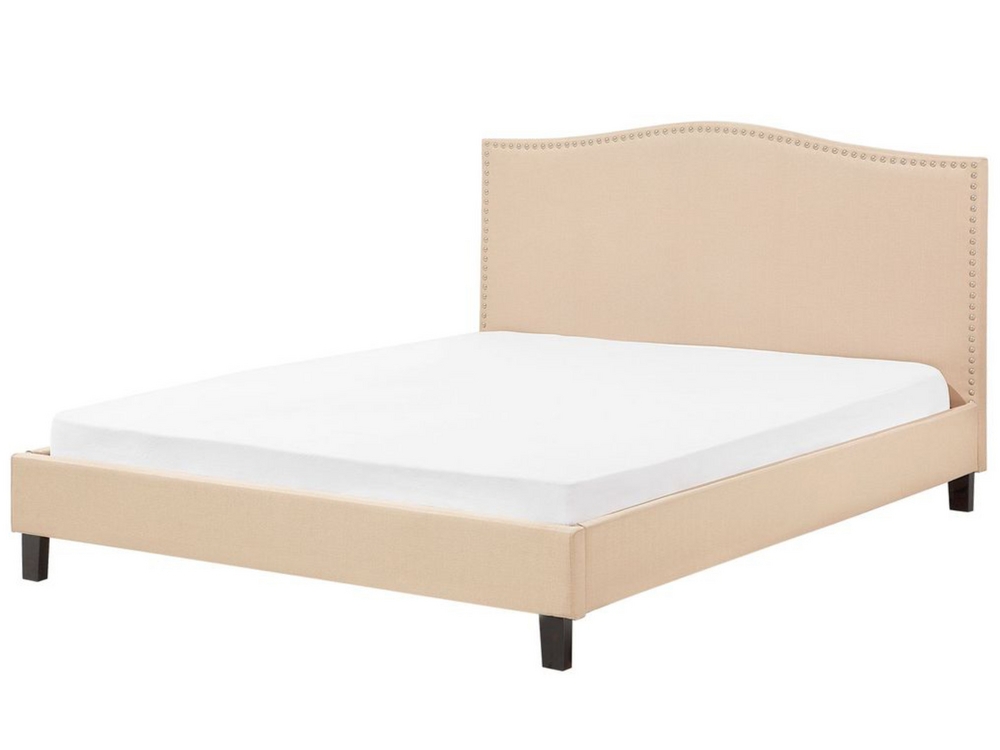 Beige upholstered best sale king bed frame