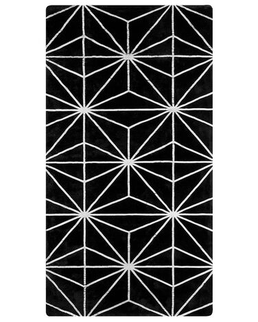 Teppich schwarz / silber 80 x 150 cm geometrisches Muster Kurzflor SIBEL