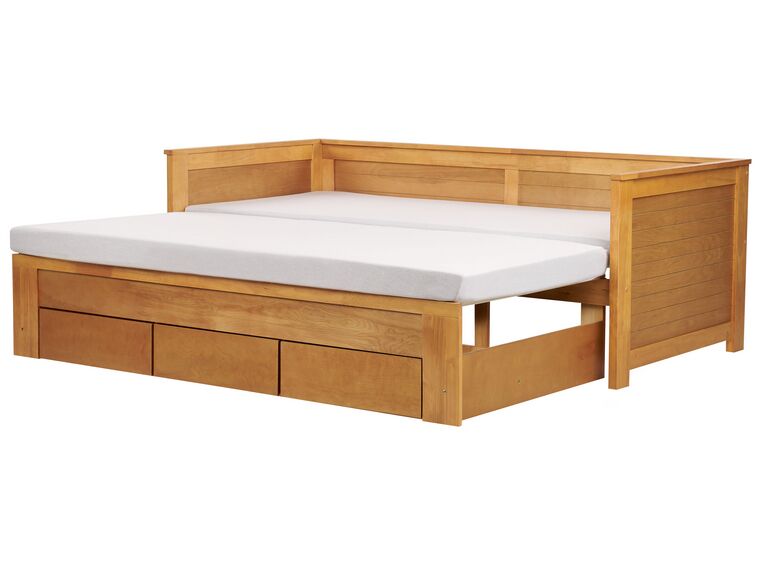 Drevená rozkladacia posteľ s úložným priestorom 90/180x200 cm svetlé drevo CAHORS_912559