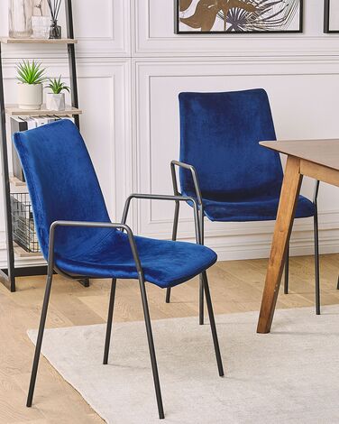 Set of 2 Velvet Dining Chairs Dark Blue JEFFERSON