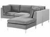 Left Hand 4 Seater Modular Velvet Corner Sofa with Ottoman Grey EVJA_789040