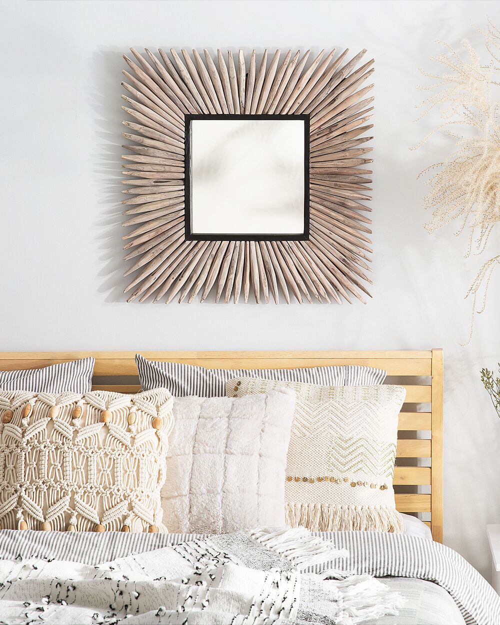 Wooden Wall Mirror 64 x 64 cm Light SASABE Beliani.co.uk