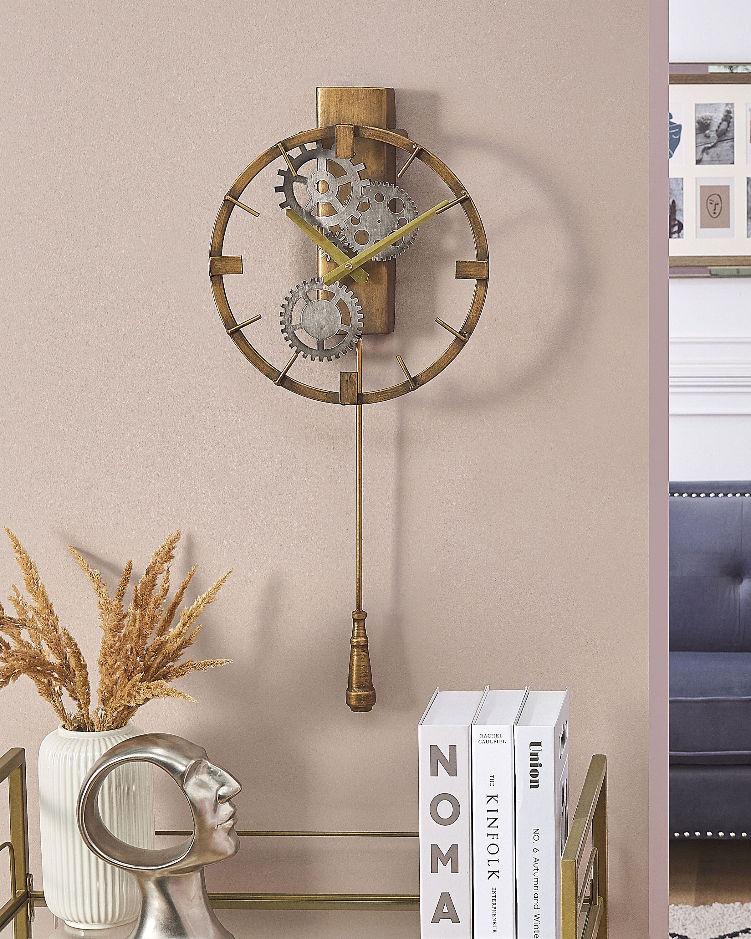 Iron Skeleton Pendulum Wall Clock ø 30 cm Gold MARCOTE Beliani.co.uk
