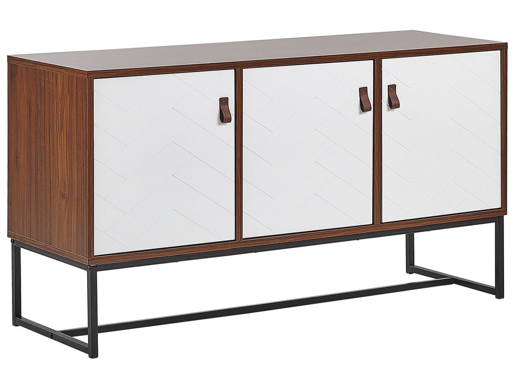 Sideboard dunkler Holzfarbton / weiss 3 Schränke NUEVA | Beliani.de
