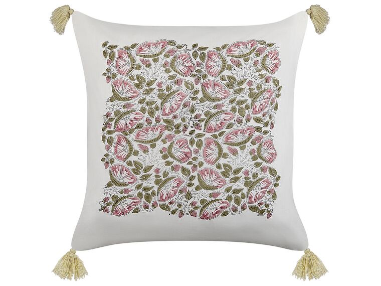 Cotton Cushion Floral Pattern with Tassels 45 x 45 cm Multicolour CARISSA_839120