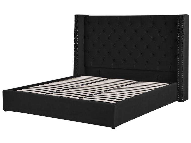Velvet EU Super King Size Ottoman Bed Black LUBBON Beliani.co.uk