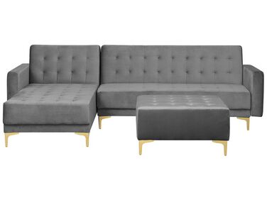 Right Hand Velvet Corner Sofa with Ottoman Grey ABERDEEN