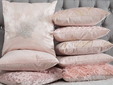 Faux Suede Cushion Lattice Weave 45 x 45 cm Pink TITHONIA
