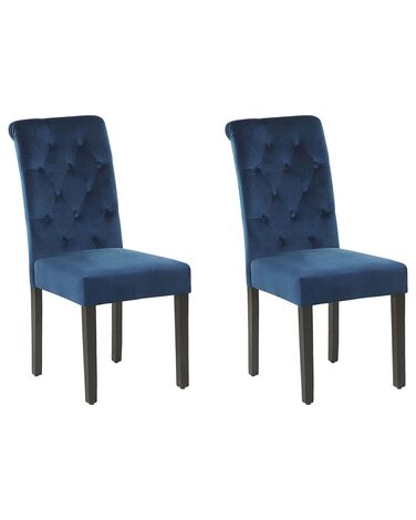 Conjunto de 2 sillas de comedor de terciopelo azul oscuro/negro VELVA II