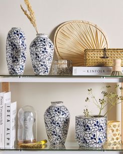 Kukkamaljakko kivitavara valkoinen/laivastonsininen 20 cm MALLIA Kukkamaljakko kivitavara valkoinen/laivastonsininen 20 cm MALLIA