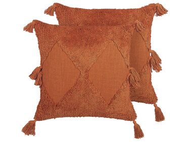 Set of 2 Tufted Cotton Cushions with Tassels 45 x 45 cm Orange AVIUM
