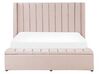 Růžová čalouněná sametová postel s malým úložným prostorem 160 x 200 cm NOYERS_796501