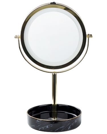 Kosmetikspiegel gold / schwarz mit LED-Beleuchtung ø 26 cm SAVOIE