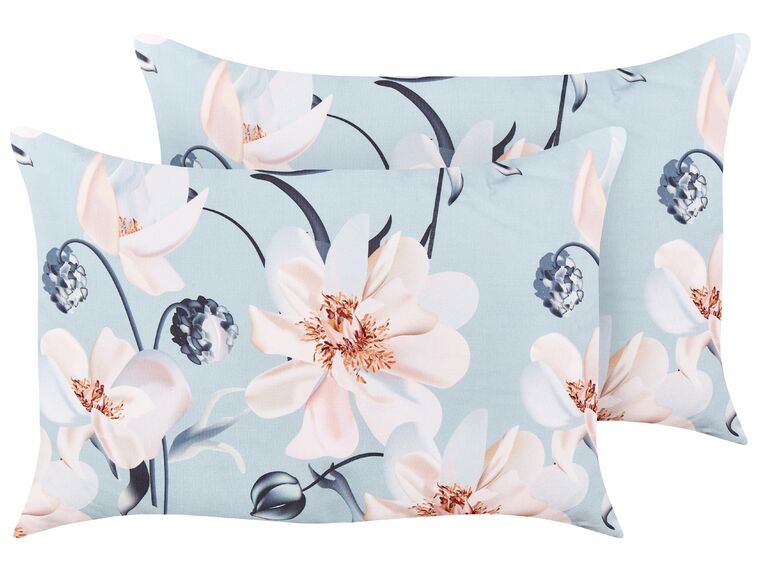 Set of 2 Outdoor Cushions Floral Pattern 40 x 60 cm Blue APRICALE_880960