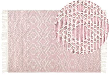 Teppich Wolle pastellrosa / weiß 200 x 300 cm Kurzflor ADANA