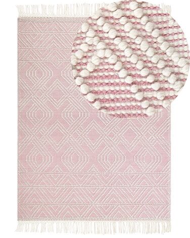 Teppich Wolle pastellrosa / weiß 200 x 300 cm Kurzflor ADANA