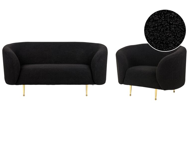 Ensemble canapé et fauteuil 3 places en tissu bouclé noir et doré LOEN_867946
