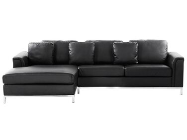 Canapé angle à droite 4 places en cuir noir OSLO