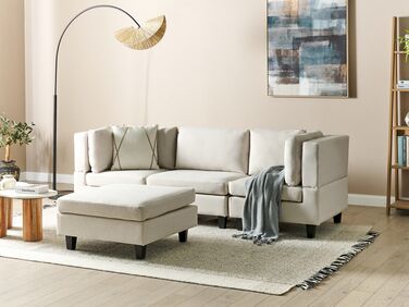 3-seters modulær sofa med puff stoff Lys Beige UNSTAD