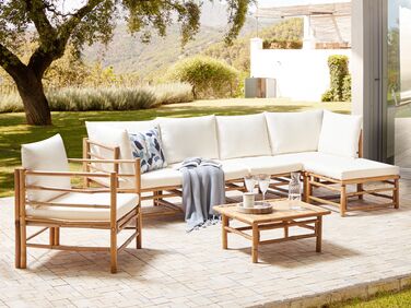 6 Seater Bamboo Garden Sofa Set Off-White CERRETO