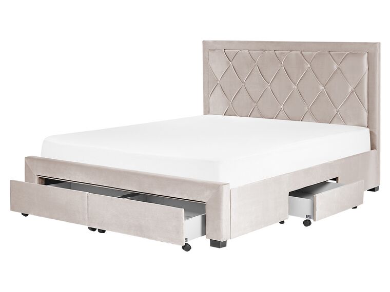 Velvet EU King Size Bed with Storage Beige LIEVIN_858031