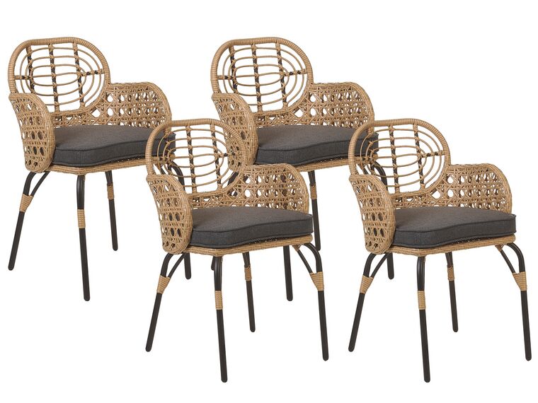 Lot de 4 chaises de jardin avec coussins en polyrotin naturel PRATELLO_868017