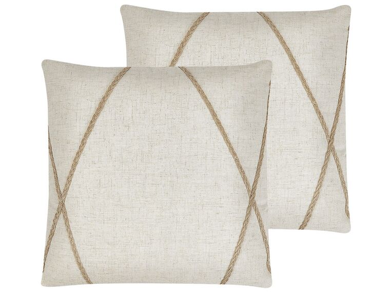 Set of 2 Cushions Geometric Pattern 45 x 45 cm Beige LICUALA_810661