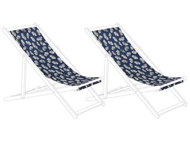 Set of 2 Sun Lounger Replacement Fabrics Floral Pattern Navy Blue ANZIO / AVELLINO