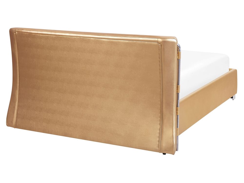 Leather EU King Size Bed with LED Gold PARIS Beliani.co.uk