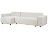 Canapé-lit d'angle à droite avec rangement en tissu beige clair LUSPA_900925