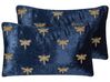 Set of 2 Embroidered Velvet Cushions Dragonfly Motif 30 x 50 cm Navy Blue BLUESTEM_892630