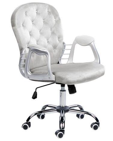 Swivel Velvet Office Chair Light Grey with Crystals PRINCESS