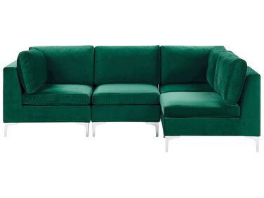 Canapé angle modulable côté gauche en velours vert 4 places EVJA